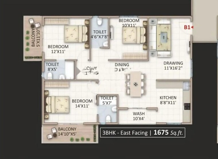Floor Plan, candeur-landmark 3 Bedroom 1050 Sq.Ft. Apartment In Varthur Bangalore 10182969
