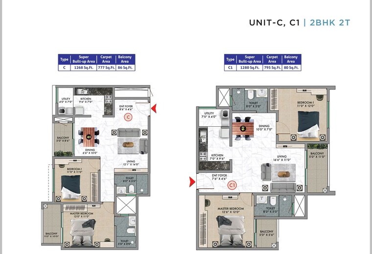 Floor Plan, sattva-songbird 2 Bedroom 1290 Sq.Ft. Apartment In Budigere Cross Bangalore 10185341