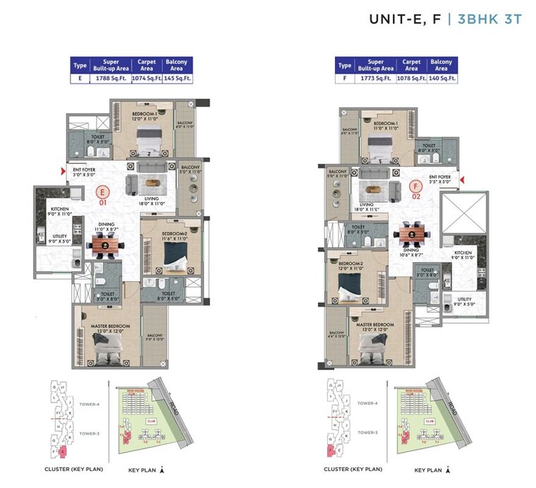 Floor Plan, sattva-songbird 3 Bedroom 1730 Sq.Ft. Apartment In Budigere Cross Bangalore 10185469