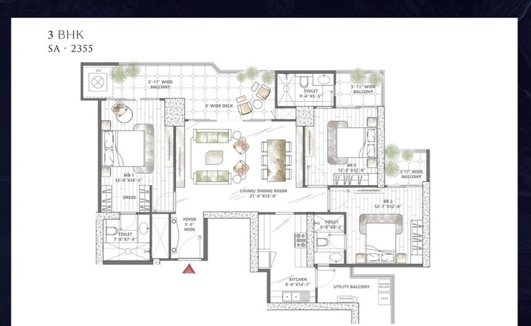 Floor Plan, sector 48 3 Bedroom 2355 Sq.Ft. Apartment In Sector 48 Gurgaon 10157389