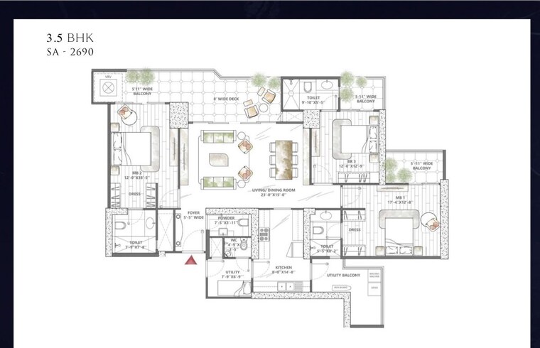 Floor Plan, sector 48 3 Bedroom 2355 Sq.Ft. Apartment In Sector 48 Gurgaon 10157389