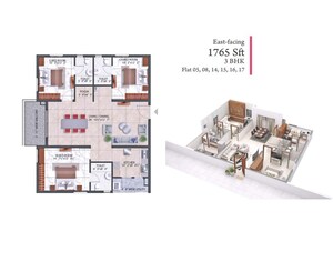 Floor Plan in 3 BHK Apartment at Hallmark Treasor, Narsingi – for Sale