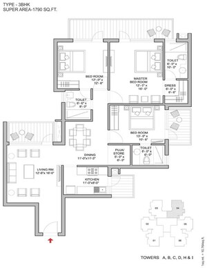 Floor Plan in 3.5 BHK Apartment at Bestech Park View Ananda, Sector 81 – for Sale