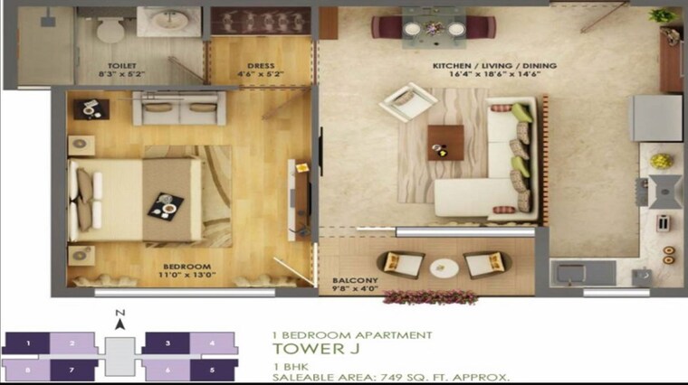 Floor Plan, silverglades-the-melia 1 Bedroom 805 Sq.Ft. Apartment In Sohna Sector 35 Gurgaon 10194249