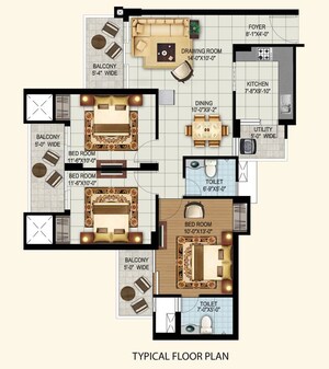 Floor Plan in 3 BHK Apartment at Eros Sampoornam, Sector 2 Greater Noida – for Sale