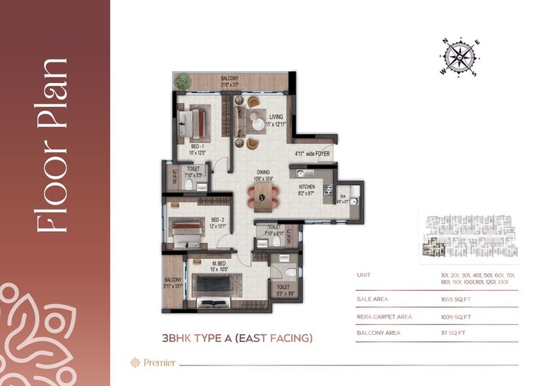Floor Plan, sarjapur 3 Bedroom 1600 Sq.Ft. Apartment In Sarjapur Bangalore 10195155