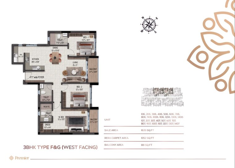 Floor Plan, sarjapur 3 Bedroom 1600 Sq.Ft. Apartment In Sarjapur Bangalore 10195155