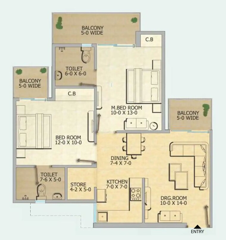 Floor Plan, gaur-city-2-12th-avenue 2.5 Bedroom 1055 Sq.Ft. Apartment In Sector 16c Greater Noida Greater Noida 10195405