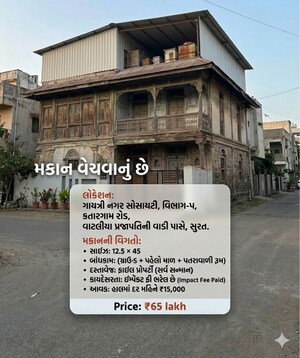 1 BHK Independent House For Sale in Katargam