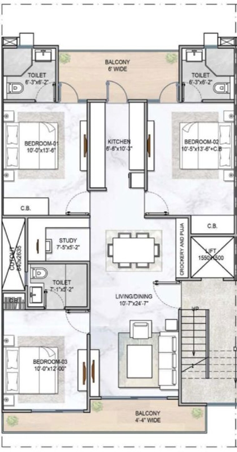 Floor Plan, m3m-soulitude 3.5 Bedroom 1494 Sq.Ft. Builder Floor In Sector 89 Gurgaon 9551045