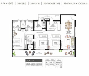 Floor Plan in 3 BHK Apartment at Krisumi Waterfall Suites, Sector 36a – for Rent
