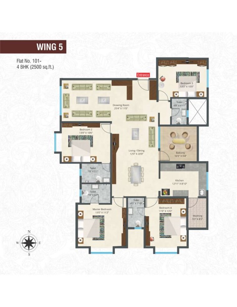 Floor Plan, lakadganj 3 Bedroom 1905 Sq.Ft. Apartment In Lakadganj Nagpur 10206269