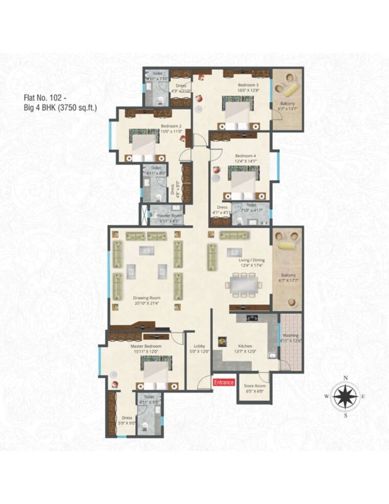 Floor Plan, lakadganj 3 Bedroom 1905 Sq.Ft. Apartment In Lakadganj Nagpur 10206269