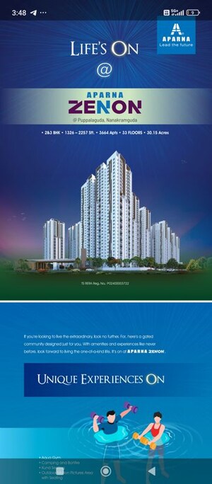 3 BHK Apartment – Exterior View View at Aparna Zenon, Puppalaguda - for Sale