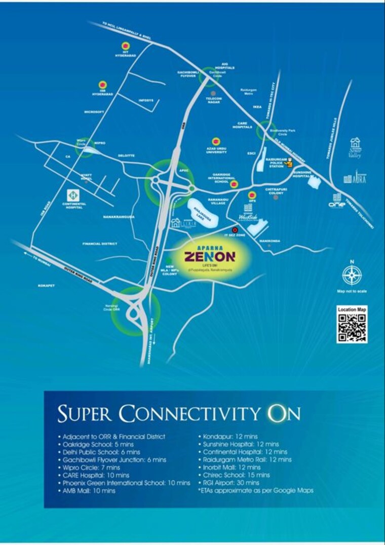 Map Location, aparna-zenon 3 Bedroom 2257 Sq.Ft. Apartment In Puppalaguda Hyderabad 10207464