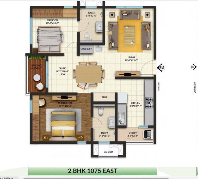 Floor Plan, cybercity-west-brook 2 Bedroom 1075 Sq.Ft. Apartment In Kokapet Hyderabad 10207610