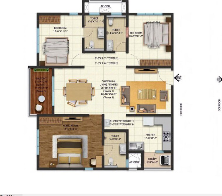 Floor Plan, cybercity-west-brook 2 Bedroom 1075 Sq.Ft. Apartment In Kokapet Hyderabad 10207610
