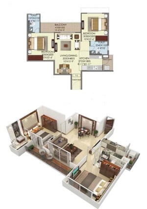 Floor Plan in 2 BHK Apartment at Signature The Serenas, Sohna Sector 36 – for Sale