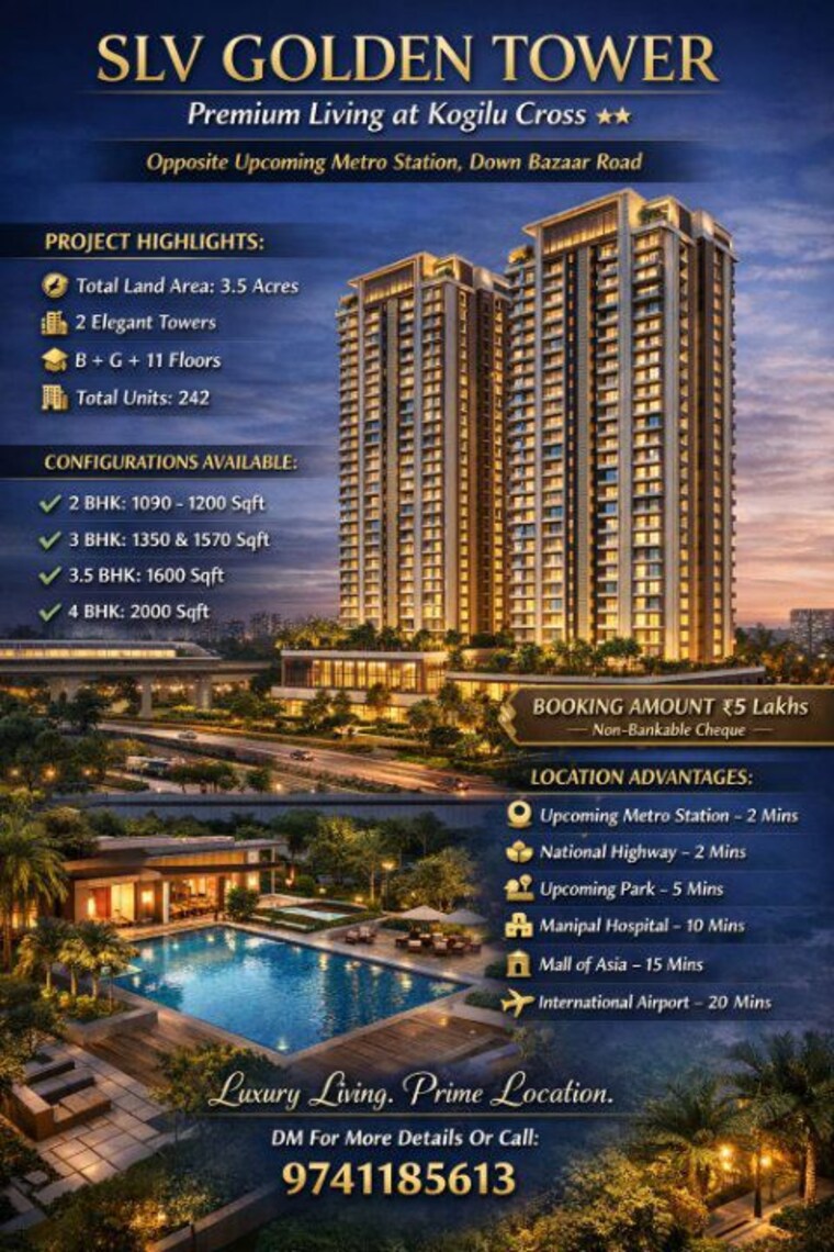 Exterior View, slv-golden-towers 3 Bedroom 1350 Sq.Ft. Apartment In Yelahanka Bangalore 10213320