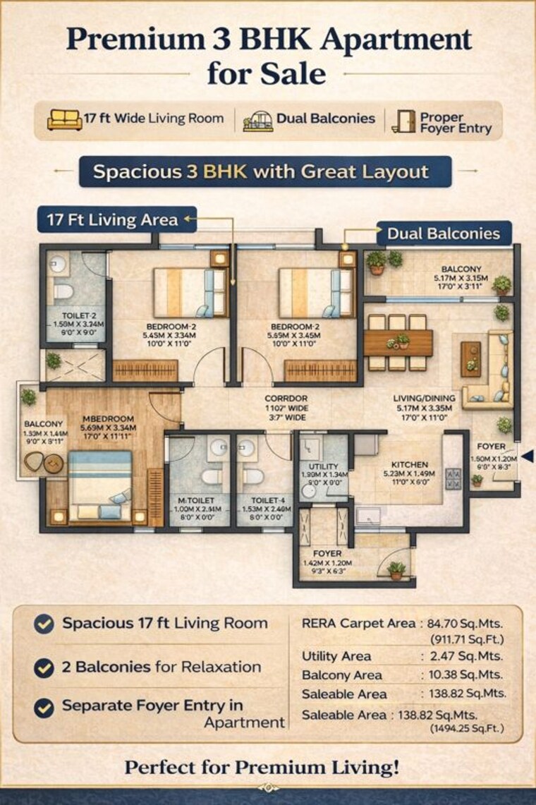 Floor Plan, godrej-park-retreat 3 Bedroom 1494 Sq.Ft. Apartment In Sarjapur Road Bangalore 10217649