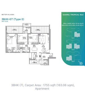 Floor Plan in 3.5 BHK Apartment at Godrej Tropical Isle, Sector 146 – for Sale