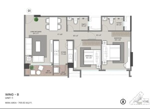 Floor Plan in 2 BHK Apartment at Shapoorji Pallonji Nine Arcs, Santacruz East – for Sale