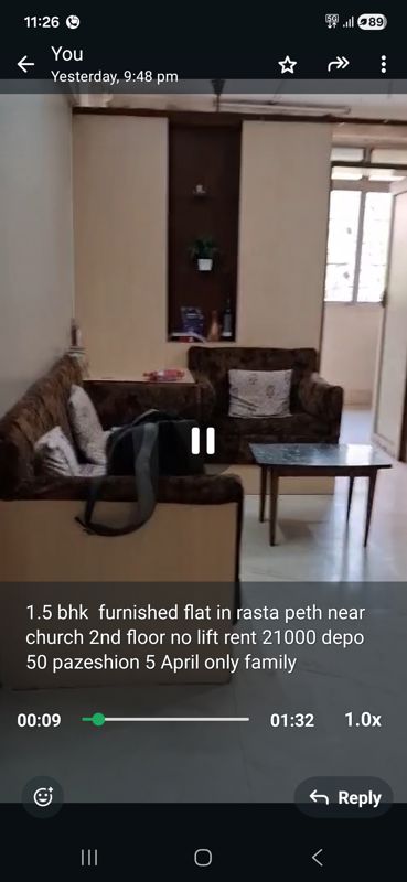 1.5 BHK + Study Room Apartment For Rent in Rasta Peth