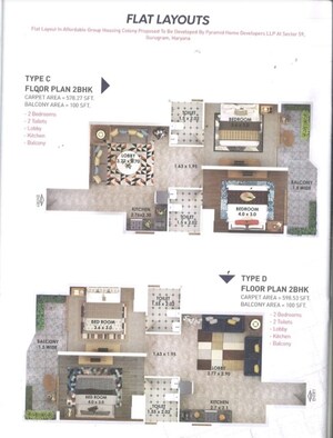 Floor Plan in 2 BHK Apartment at Pyramid Midtown, Sector 59 – for Rent
