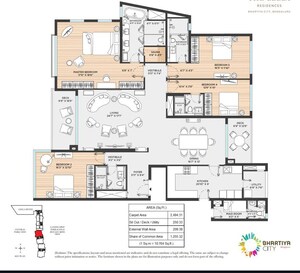 Floor Plan in 4 BHK Apartment at Bhartiya Leela Residences, Thanisandra Main Road – for Rent