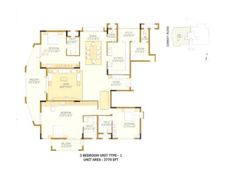 Floor Plan, sankey road 3 Bedroom 3770 Sq.Ft. Apartment In Sankey Road Bangalore 10237065