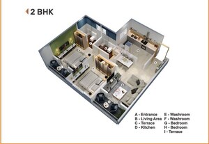Floor Plan in 2 BHK Apartment at Sai Landmark, Thergaon – for Sale