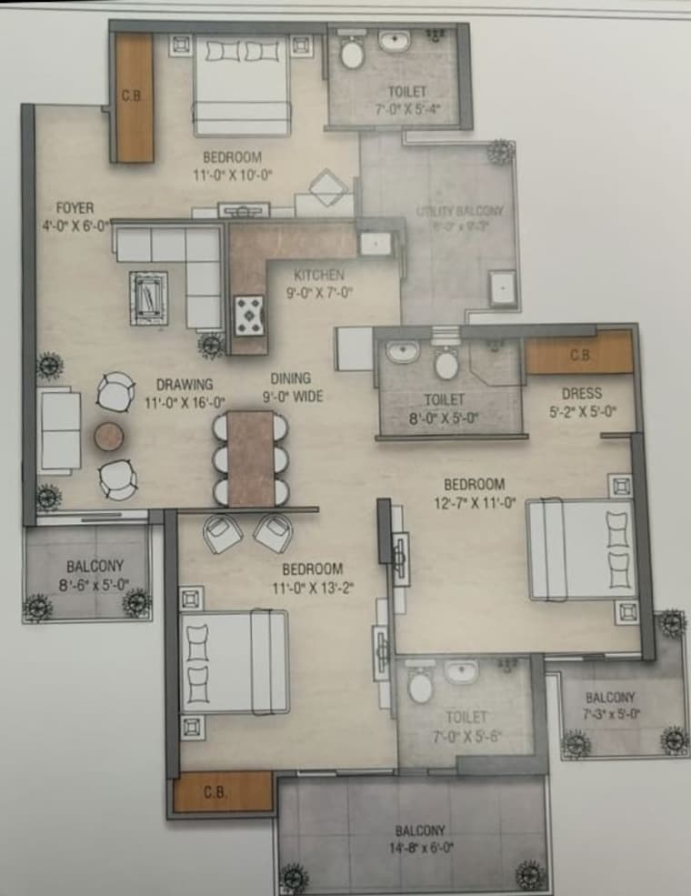 Floor Plan, victoryone-amara 3 Bedroom 1650 Sq.Ft. Apartment In Sector 16 Greater Noida Greater Noida 10239503