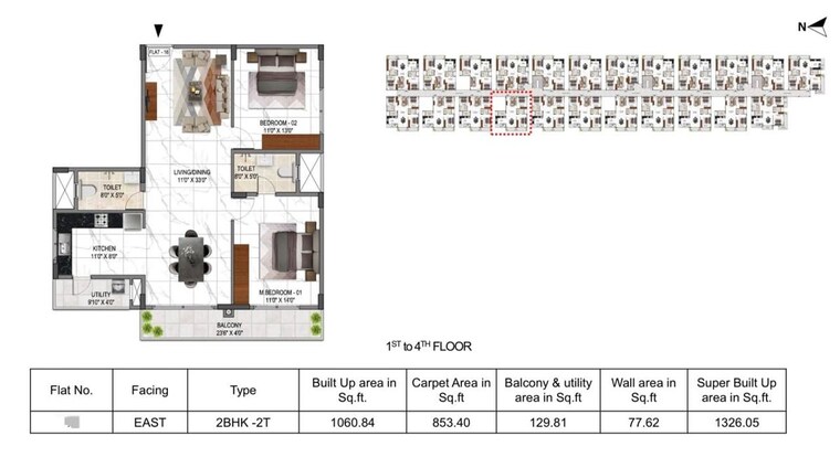 Floor Plan, acorn-hive 2 Bedroom 1326 Sq.Ft. Apartment In Gopasandra Bangalore 10242113