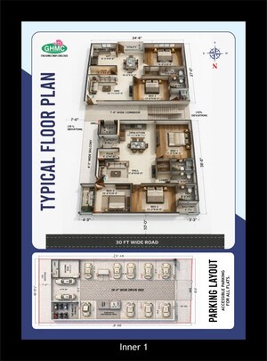 Floor Plan in 3 BHK Apartment at Nagole – for Sale
