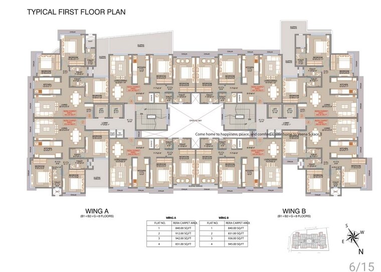 Floor Plan, veena-solace 3 Bedroom 945 Sq.Ft. Apartment In Santacruz West Mumbai 10243904