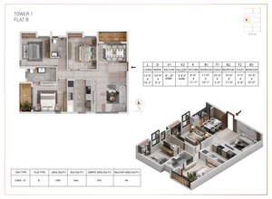 Floor Plan in 3 BHK Apartment at Chinar Park – for Sale