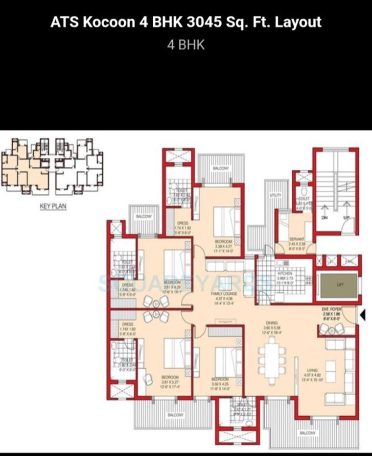 Floor Plan, ats-kocoon 4 Bedroom 3045 Sq.Ft. Apartment In Sector 109 Gurgaon 10244399