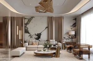 Living Room in 3 BHK Apartment at Lodha World View, Worli – for Rent