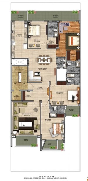 Floor Plan in 3 BHK Builder Floor at Ameya Sapphire 57, Sector 57 – for Sale