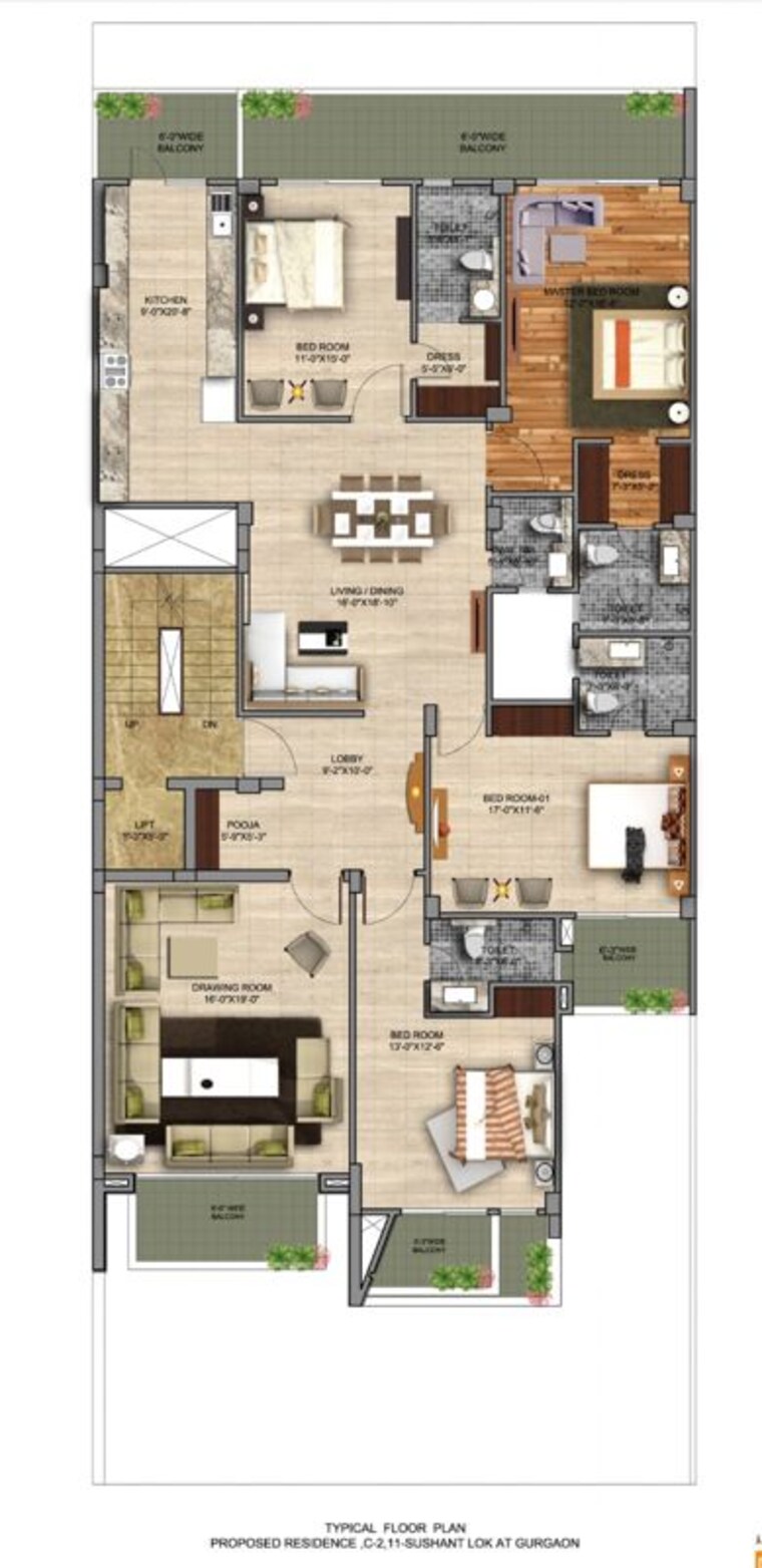 Floor Plan, ameya-sapphire-57 3 Bedroom 500 Sq.Yd. Builder Floor In Sector 57 Gurgaon 10247336