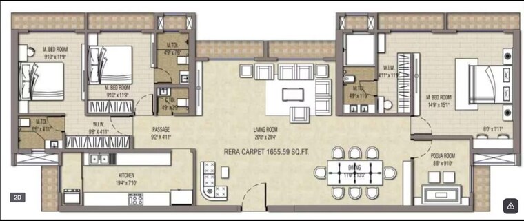 Floor Plan, beverly-park-mira-road-east 3 Bedroom 1519 Sq.Ft. Apartment In Mira Road Thane 10244904