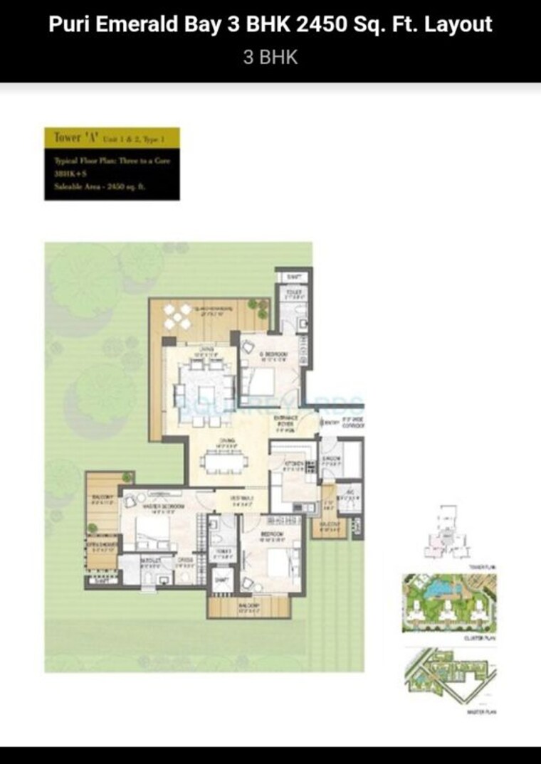 Floor Plan, puri-emerald-bay 3 Bedroom 2450 Sq.Ft. Apartment In Sector 104 Gurgaon 10249918