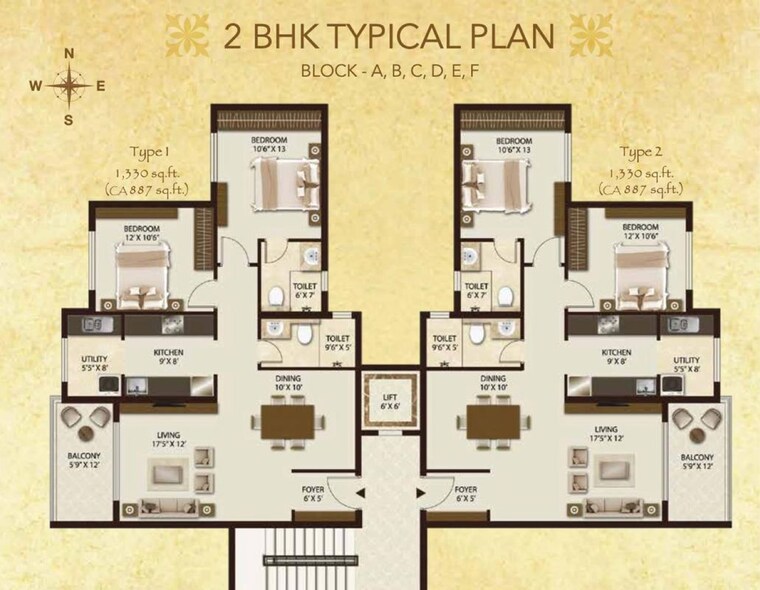 Floor Plan, legacy-salvador 2 Bedroom 1330 Sq.Ft. Apartment In Yelahanka Bangalore 10250486