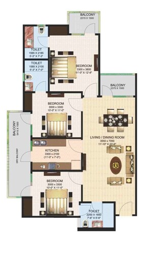 Floor Plan in 2 BHK Apartment at Aims Greens Avenue, Sector 4 Greater Noida – for Rent