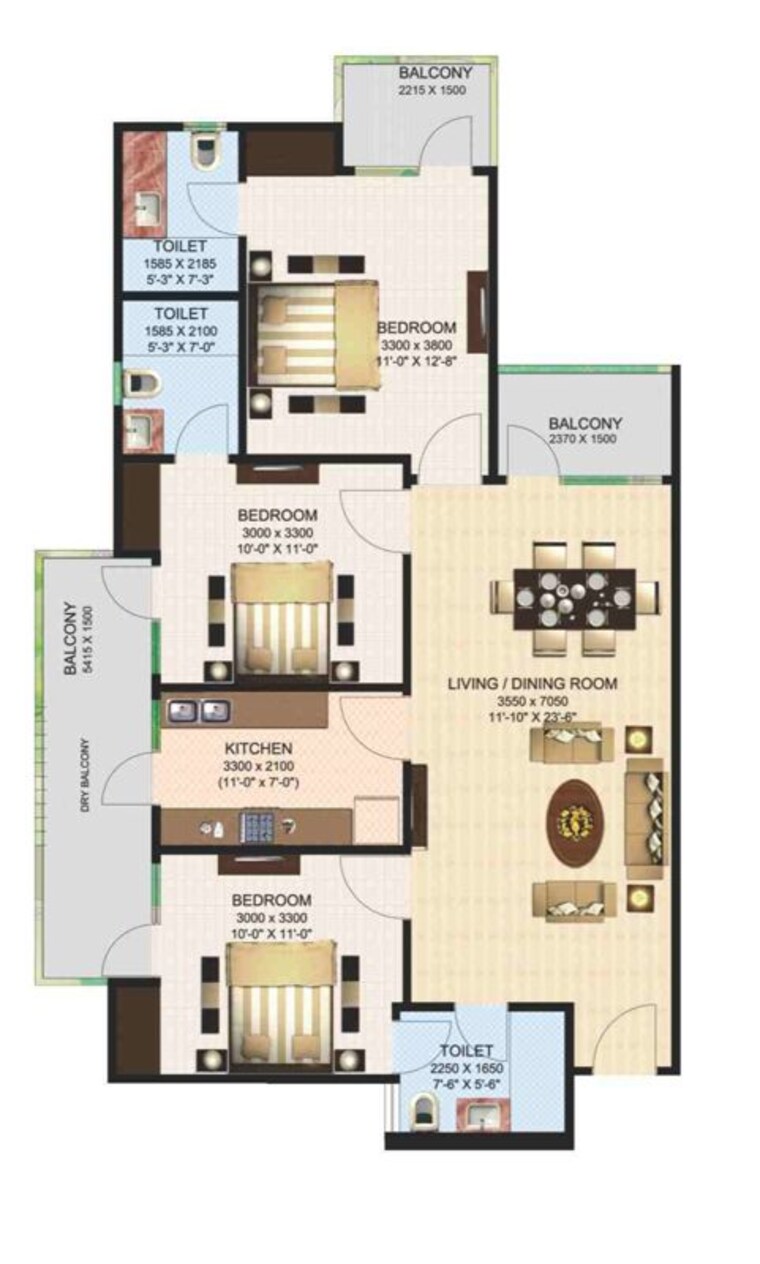 Floor Plan, aims-greens-avenue 2 Bedroom 960 Sq.Ft. Apartment In Sector 4 Greater Noida Greater Noida 9584202