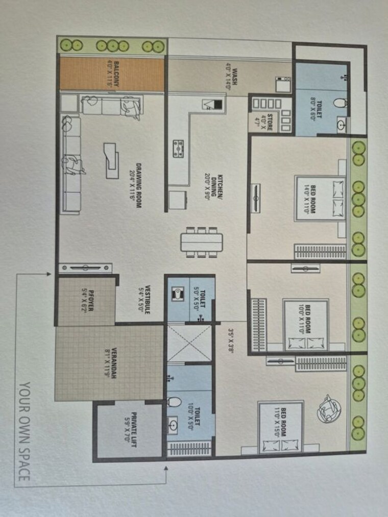 Floor Plan, kudasan 3 Bedroom 1091 Sq.Ft. Apartment In Kudasan Gandhinagar 10250982