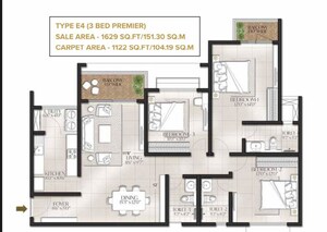 Floor Plan in 3 BHK Apartment at Meridian Park At The Prestige City, Sarjapur Road – for Sale