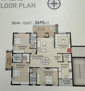 Floor Plan in 3 BHK Apartment at SRR Sriram River View, Narsingi – for Rent