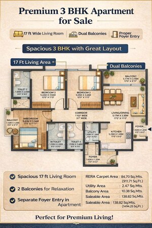 Floor Plan in 3 BHK Apartment at Godrej Park Retreat, Sarjapur Road – for Sale
