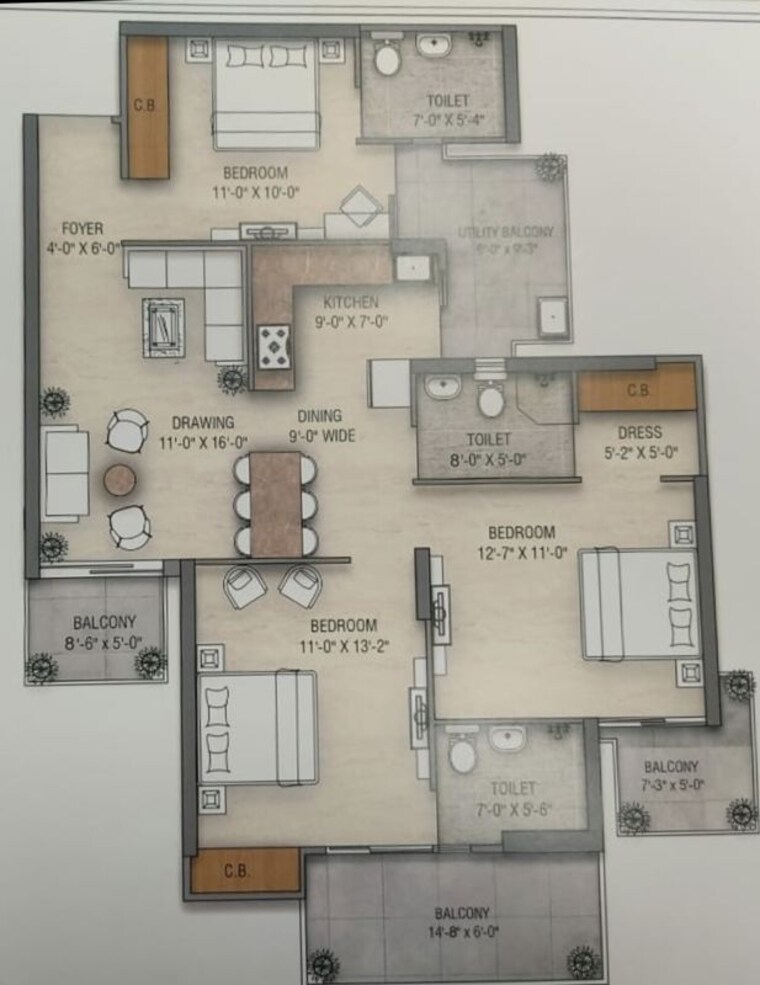 Floor Plan, victoryone-amara 3 Bedroom 1650 Sq.Ft. Apartment In Sector 16 Greater Noida Greater Noida 10256936